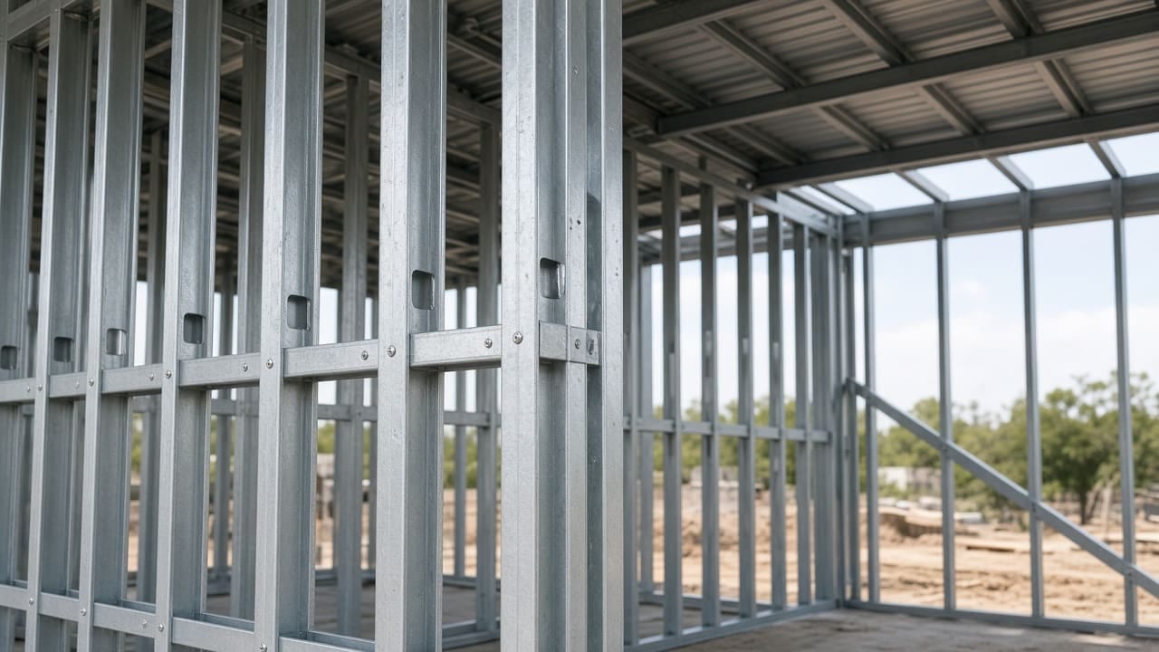Light-gauge galvanized steel stud framing