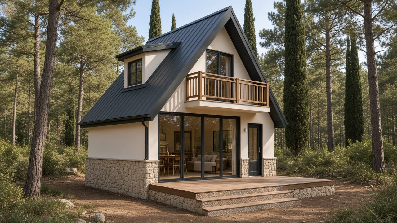 WF317 — 60 m² A-frame glamping — balcony