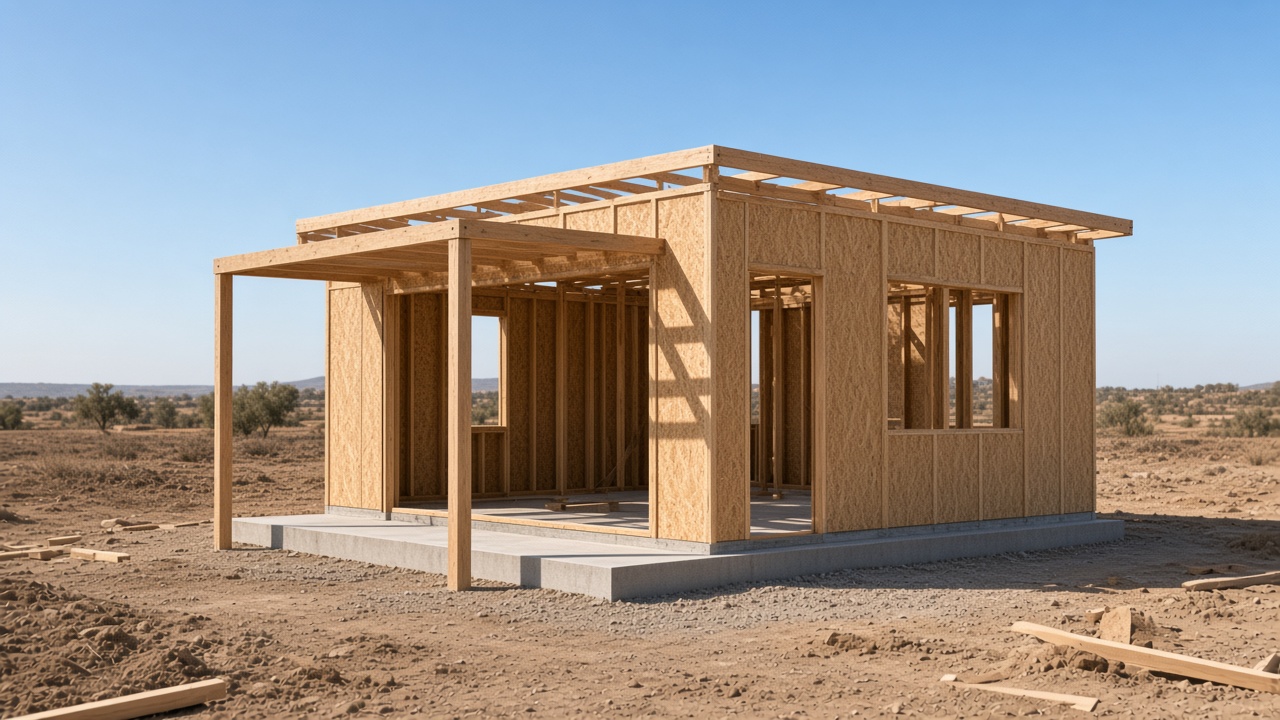 WF301 — Exposed timber studs and OSB sheathing on concrete pad